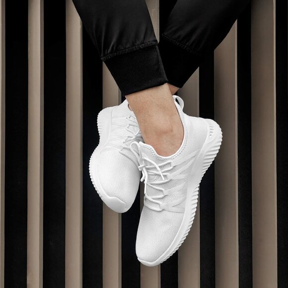 Men's White Breathable Lightweight Comfortable Non Slip Fashion Sneakers - Picture 2 of 6